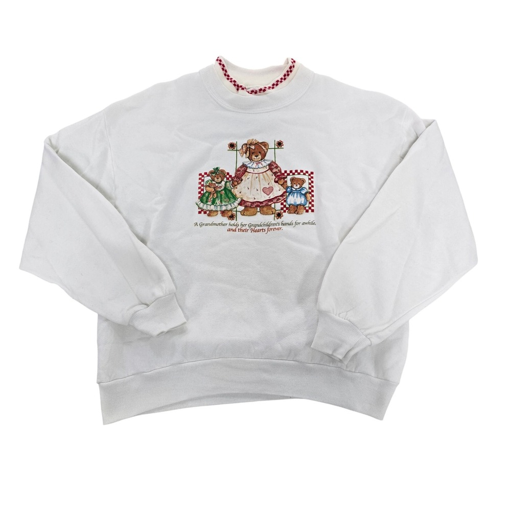 Vintage Morning Sun Grandmother Teddy Bear Sweatshirt‎ White Large Made in USA